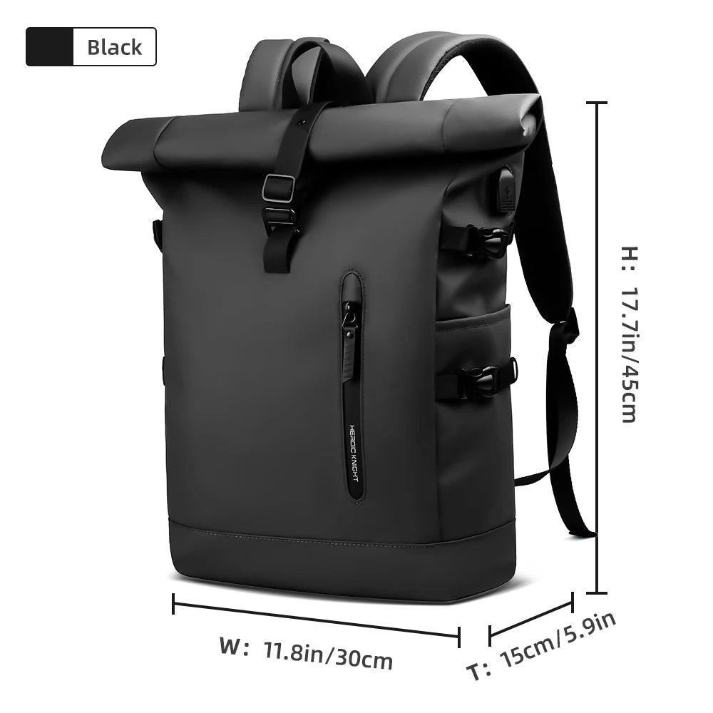 HK Expandable Waterproof Travel Backpack for Men Roll-Top Large Capacity 15.6 Inch Laptop Backpack with USB Hiking Camping Pack