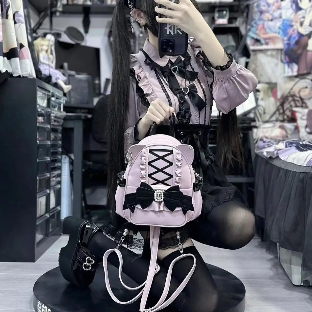 Lace Cat's Ear School Bag Japan Lolita Ita Mochila Cute Large Capacity Mochilas Mujer 2025 New Bow Women Bags Student Backpack