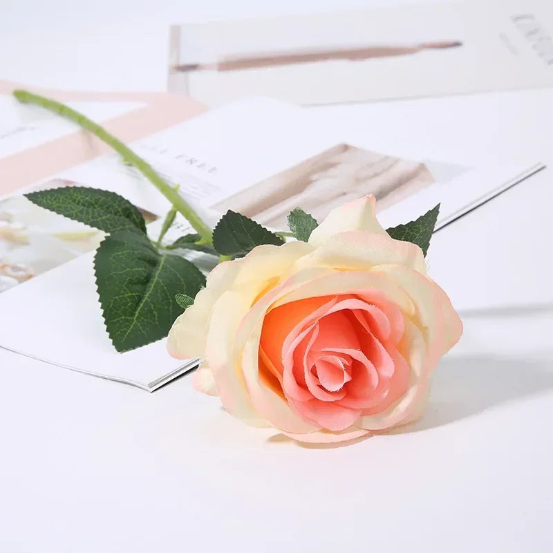 Artificial Roses Velvet Flowers with Long Stem Fake Roses Bouquet DIY for Home Vase Garden Craft Flower Wall Wedding Decoration
