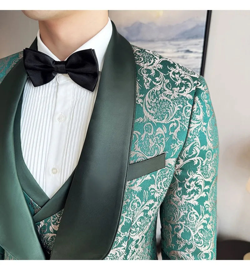 Spring 2025 Men's British Style Business Casual Three-Piece Suit Vest Trousers High-Density Jacquard Wedding Dress