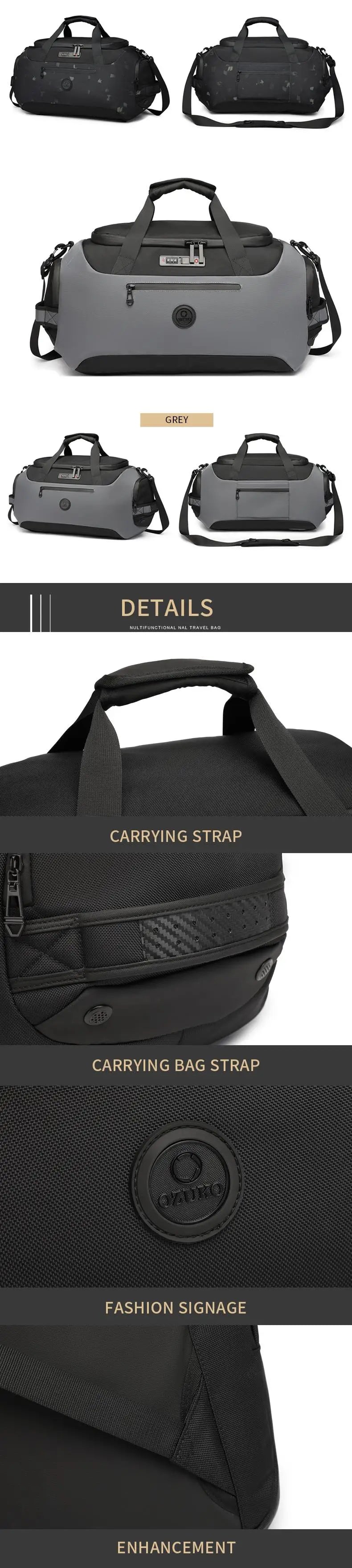 OZUKO Men Travel Duffel Bags Large Capacity Gym Handbags With Shoes Bag Wet Pocket Multifunction Short Trip Waterproof Backpacks