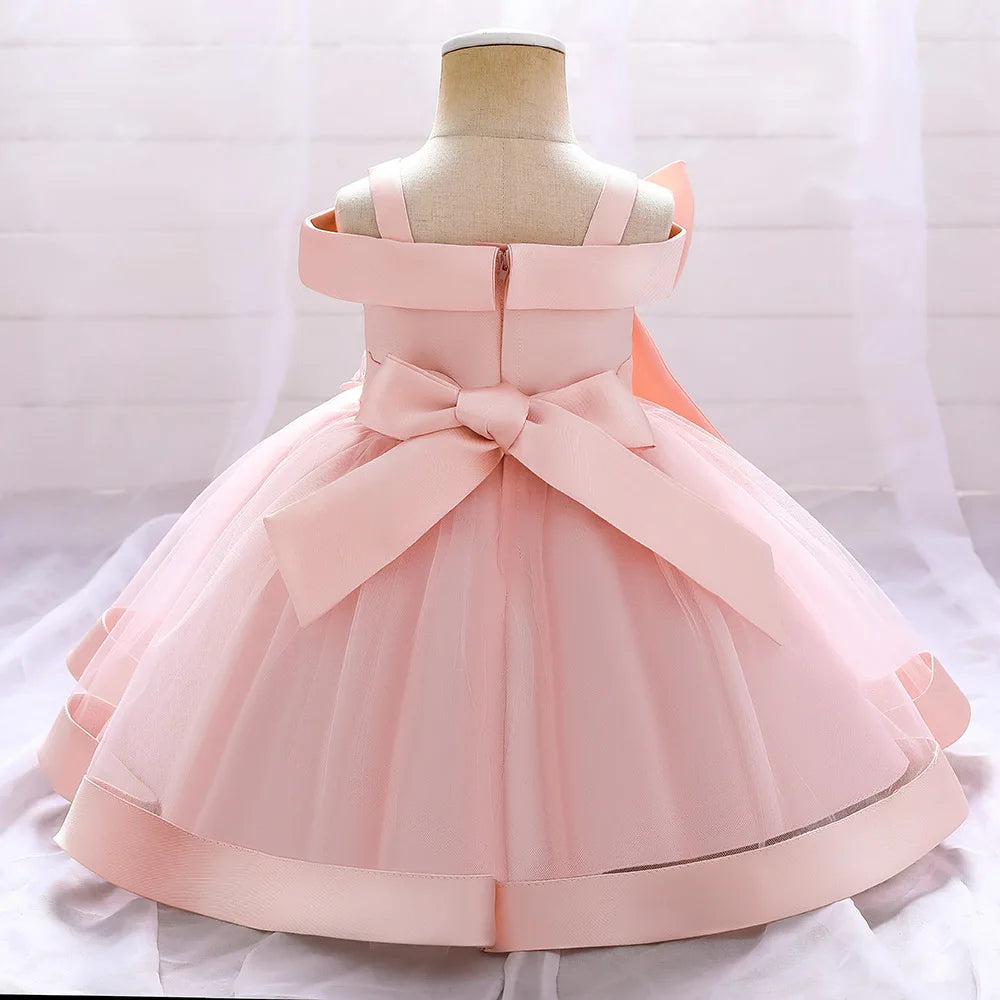 6 12 24 36 Months Baby Girls Dress Big Bow Wedding Party Elegant Little Princess Dress Kids Birthday Present Christmas Vestidos