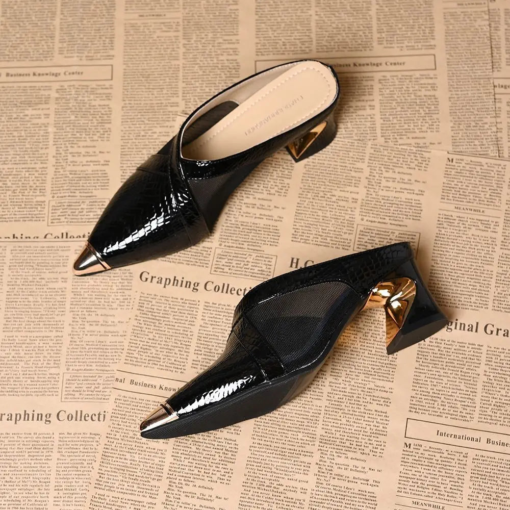 Low Shoes Hoof Heels Rome Synthetic PU Fabric Rubber Low Shoes PU Rubber Hoof Heels Fabric Rome