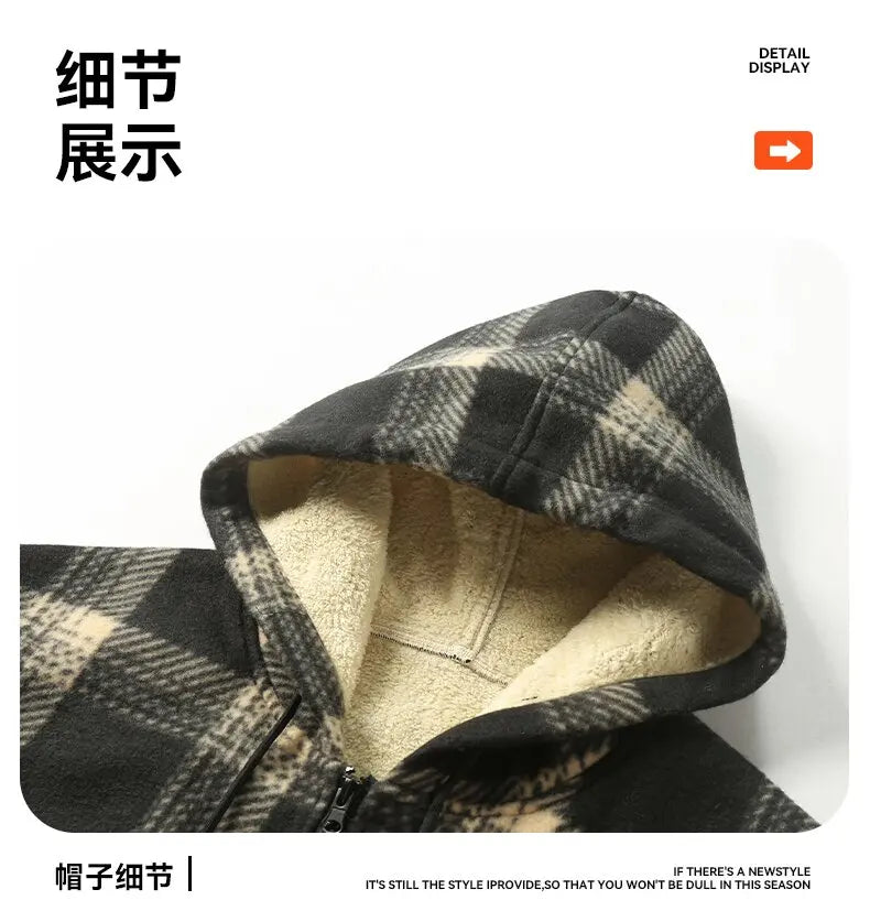 Winter Fashionable Trendy Grid Thickened Warm Lamb Fleece Jacket for Men's Casual Loose Sports Large Size High Quality Jacket