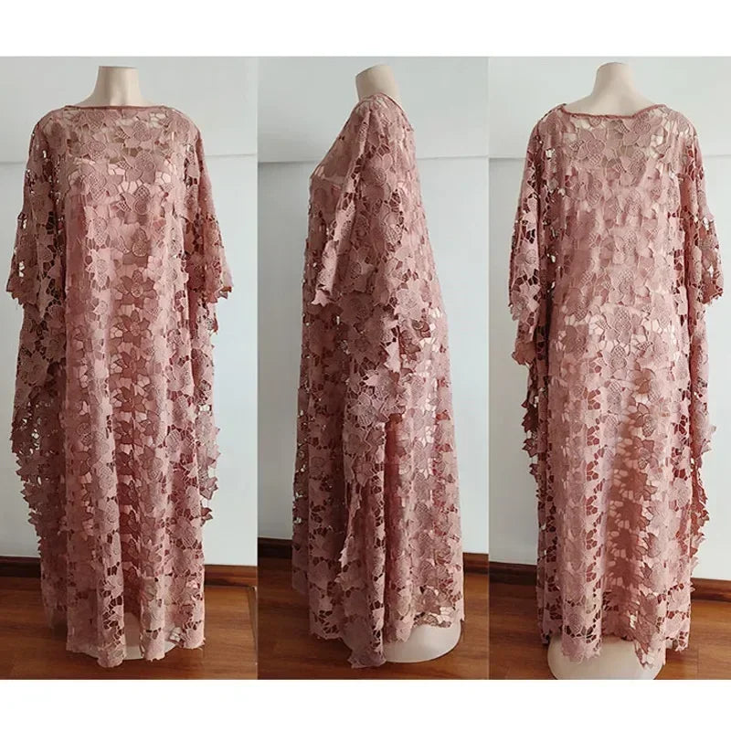 Lace Hollow Africa Dress African Dresses for Women African Clothes 2025 Dashiki Taditional Boubou Arabic Robe Femme Musulmane