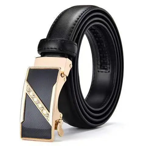 New Women's Genuine Leather Belt with Automatic Buckle: Red, Versatile, Trendy, Z - Letter Buckle, Made of Cowhide