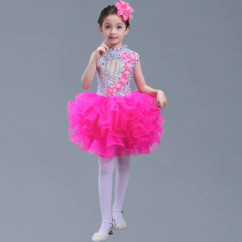Summer Stage Princess Girls Casual Dresses Sequin Tutu Children Costume Robe Fille Party Baby Clothing Dance Kids Dress Vestidos