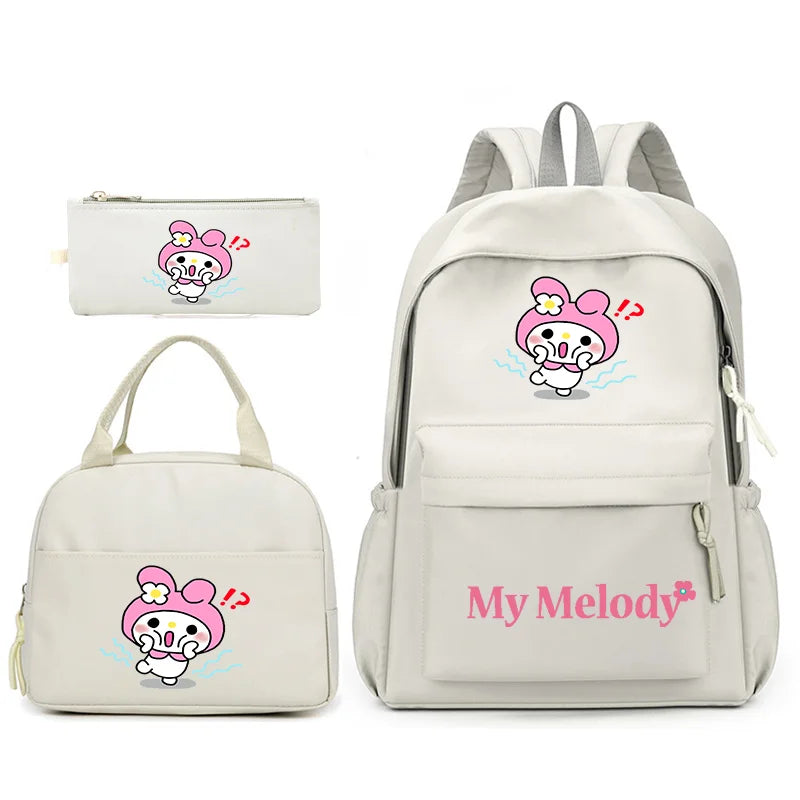 3pcs/Set My Melody Backpack with Lunch Bag for Teenagers Student School Bags Casual Comfortable Travel Set
