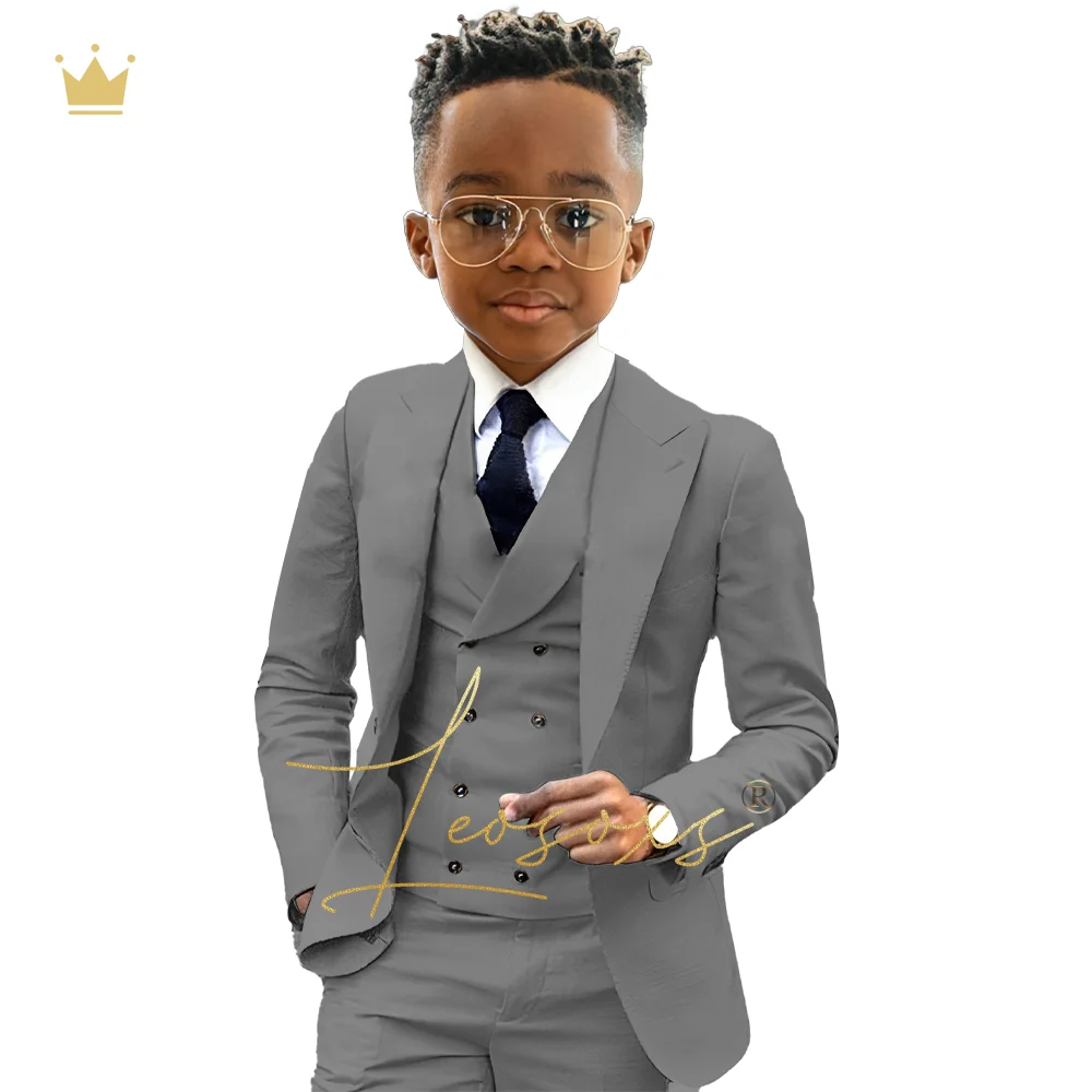 Boys formal suit 3 piece suit (jacket, green collar vest + trousers) custom wedding birthday queue celebration suit