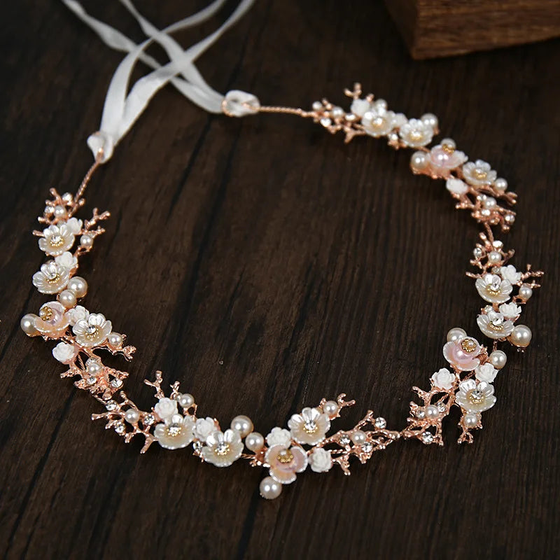 Bridal Wedding Headbands Handmade Bride Tiaras Shiny Rhinestone Flower Hairband Bridal Headpeice Hair Accessories For Women Girl
