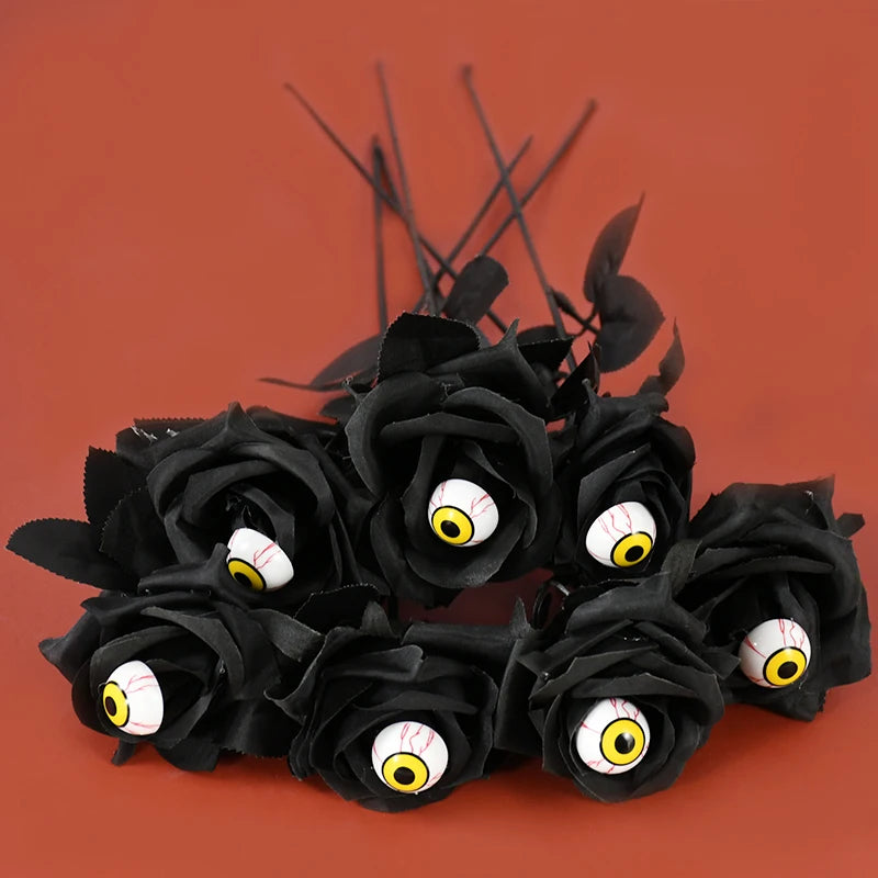 1/5Pcs Halloween Flowers Artificial Black Rose With Eyeball For Halloween Home Decoration Party Horror Props DIY Bouquets Craft