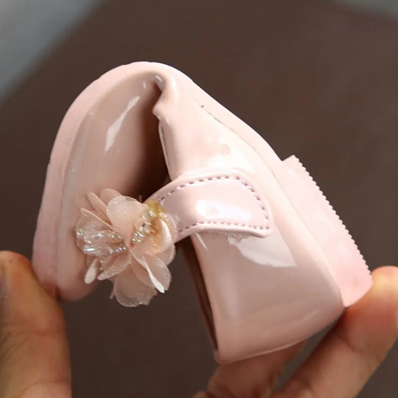 Baby Girls Walking Shoes Kids PU leather Big Flower Princess Shoes Party Wedding Baby Girls Dance Shoes Anti-Slip Casual Sneaker
