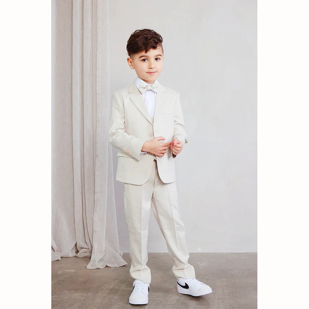 3 Piece Ivory Boys Suit for Wedding Formal Suits Set Notched Lapel Blazer Vest Pants Kids Dress Clothes Outfit 2-18 Years Old
