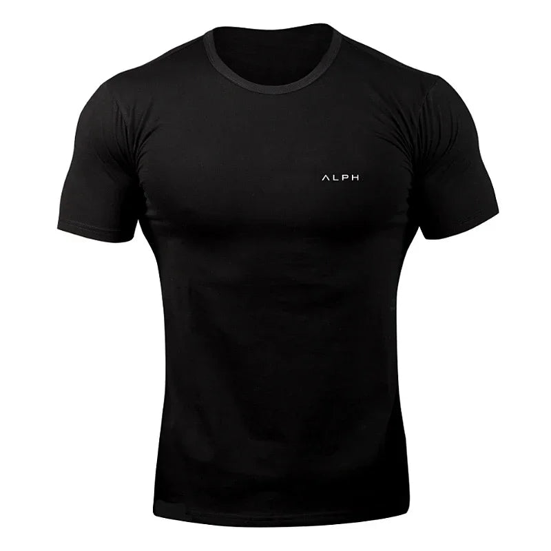 Men's Summer Skinny Short Sleeve Casual T-Shirt Male Gym Fitness Sport Running Workout Tight Tee Cotton Tops Sweatshirt Clothing