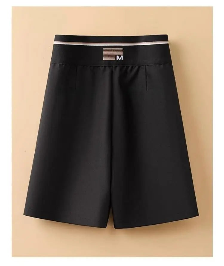 Female Korean Solid Color Spliced Casual Knee Pants Female Summer Fashion All-match High Waist Straight Pants Women's Clothing