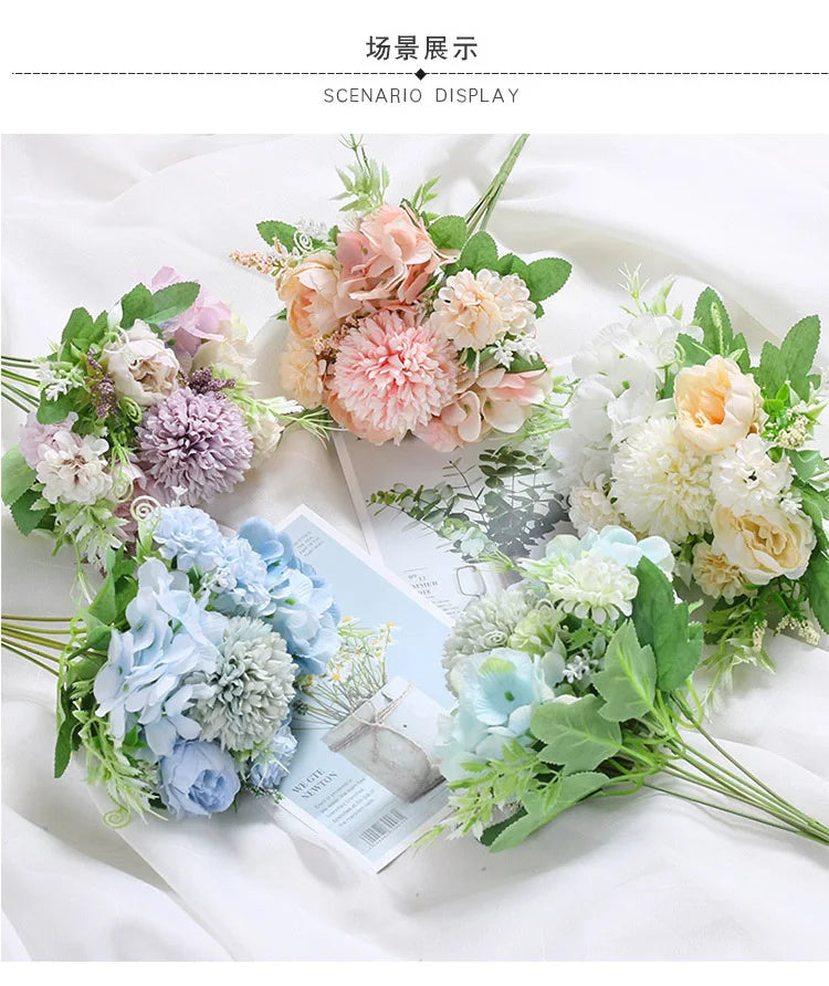 Artificial Flowers Silk Peony For Vase Bride Bouquet Wedding Home Room Table Decoration Fake Floral Hydrangea Gifts