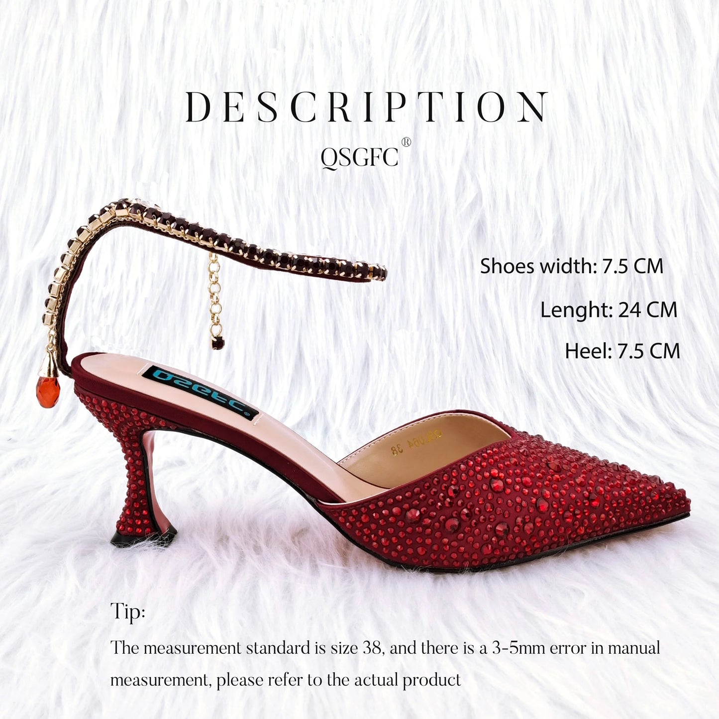 QSGFC New Gold Glitter Fabric Pointed Toe High Heels With A Variety Of Shapes Of Rhinestones Fashion Party Ladies Shoes And Bag