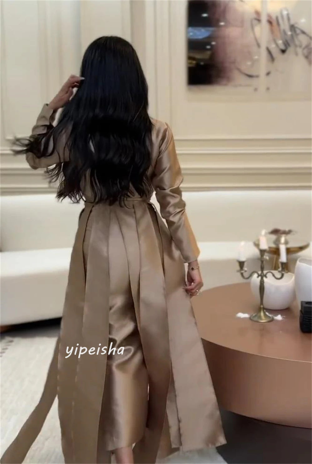 Customized s Pearls Beading Tassel Prom A-line High Collar Bespoke Occasion Gown Midi Dresses