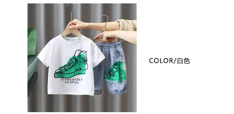 2849 Boys Summer Suit 2023 New Children's Summer Cool Handsome Short Sleeve Baby Boy Thin Fashionable Clothes