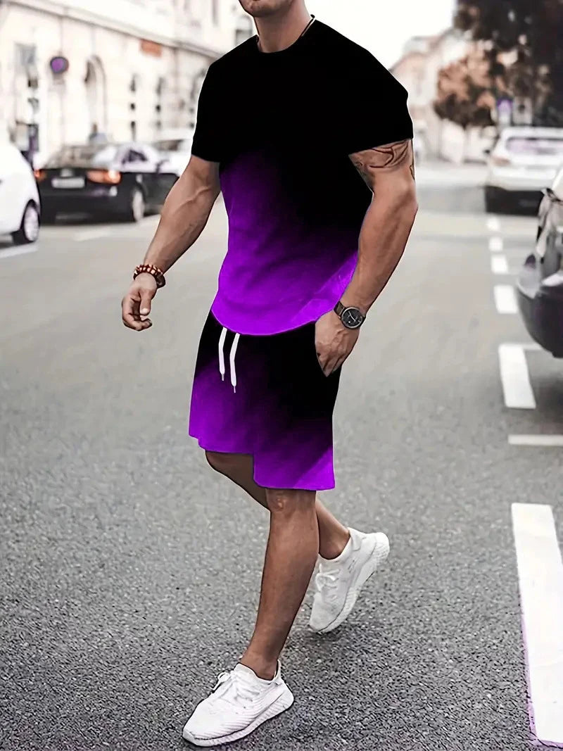Fashion Tie-dye Pattern Short Sleeve T-Shirt And Short Men's Sets Summer 3D Print Gradient Street Comfort Set Suit 6XL Plus Size