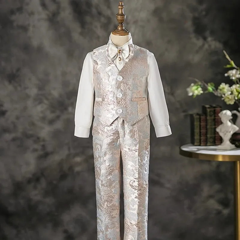 6PCS Children's Costume Sets New Handmade Flower Boy Host Piano Performance Blazer Traje De Niño Para Boda Boys Suits A4439