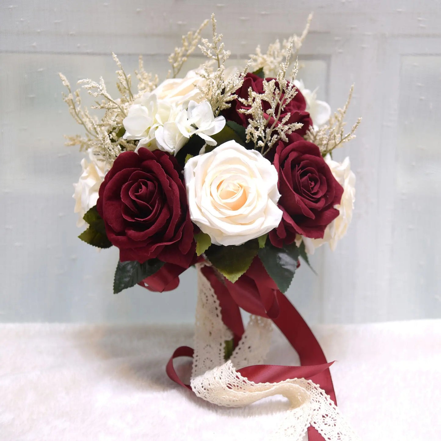 Wedding Bouquet Bridal Artificial Silk Flowers Foam Roses Bouquet Lace Decoration Natural Wedding Flowers
