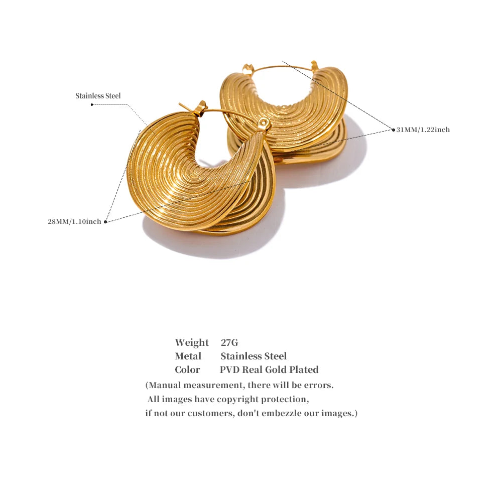 Yhpup Stylish Unique Stainless Steel Geometric Statement Waterproof Earrings Creative Metal Gold Color Temperament Jewelry Women