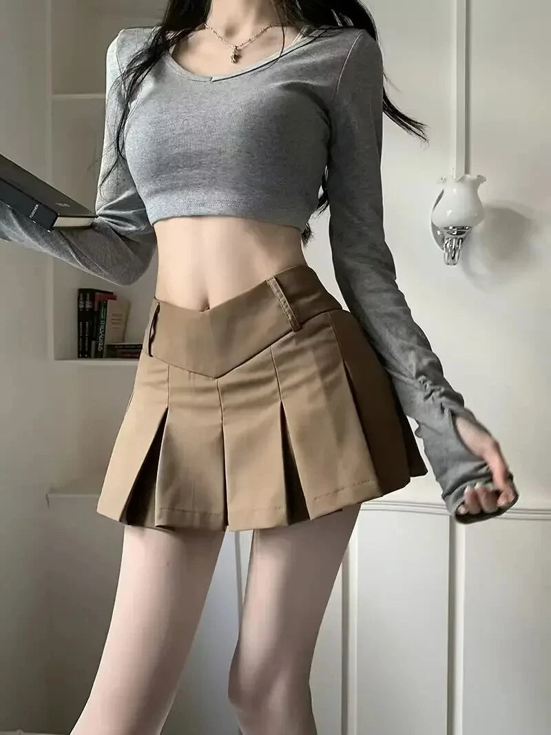 2024 Autumn Cute Aesthetic Y2k Micro Skirts High Waist Harajuku Streetwear Mini Skirt Sexy A-line V Waist Design Pleated Skirts