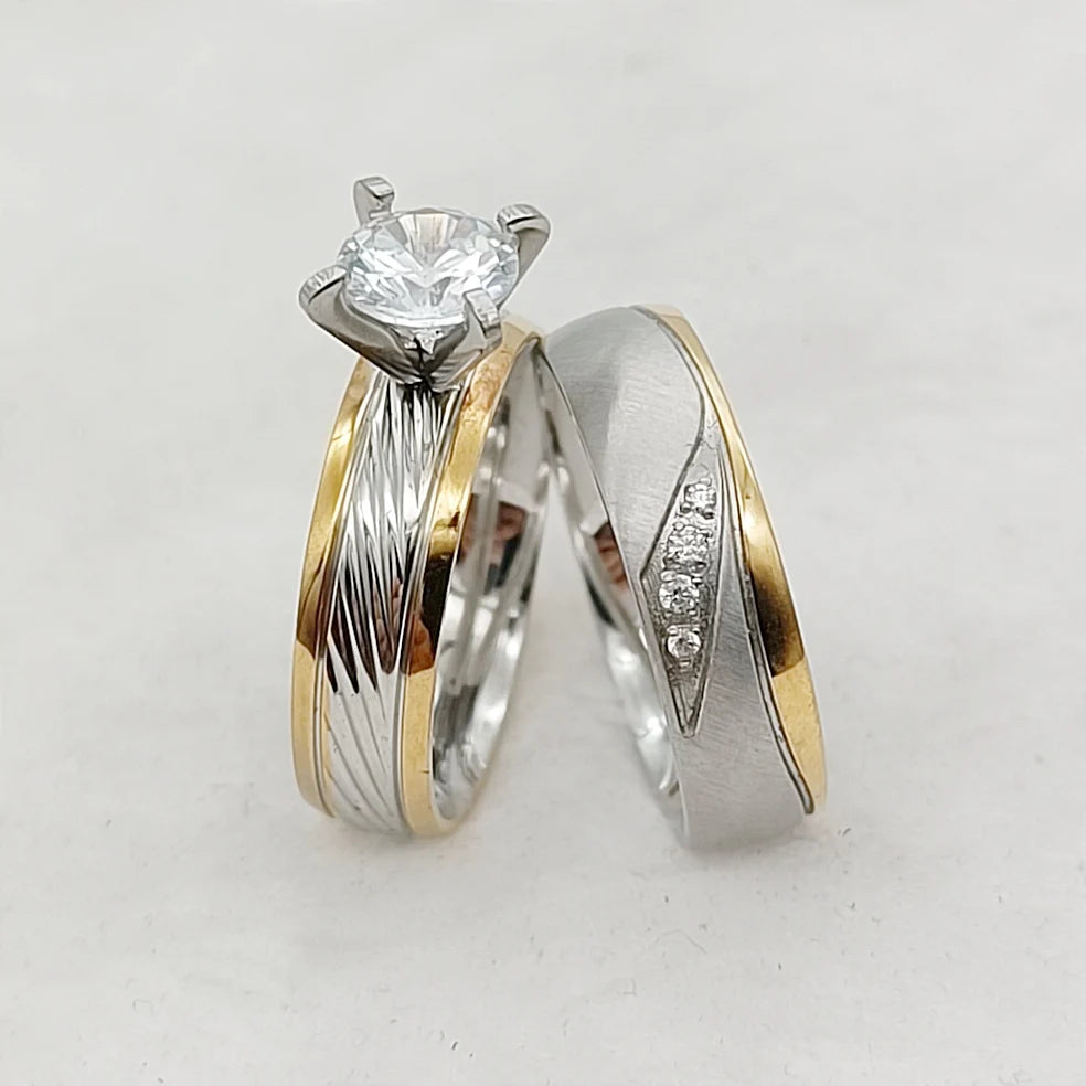Ladies Stackable Cz Diamond Wedding Engagement Rings Bridal Sets For Girl women 24k Gold Plated Jewelry Love commitment alliance