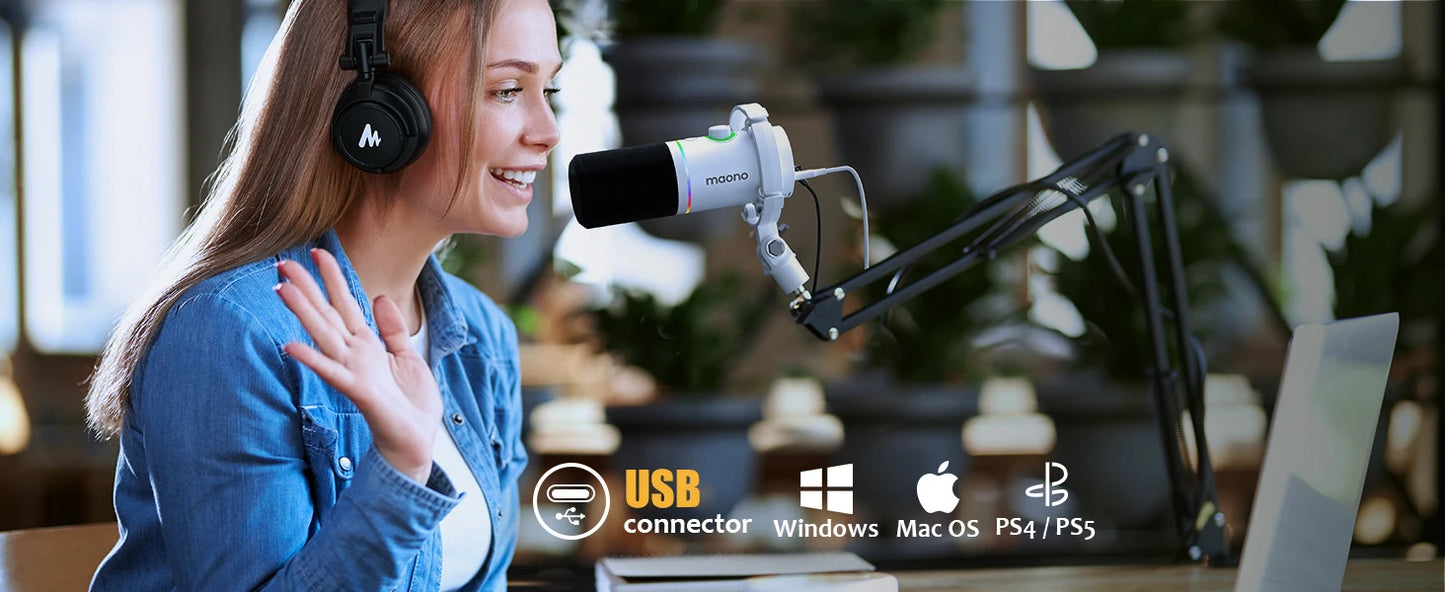 Maono XLR\USB Dynamic Microphone For Gaming Recording Streaming Youtube Metal Mic With Software Tap-to-Mute Gain Knob PD200X