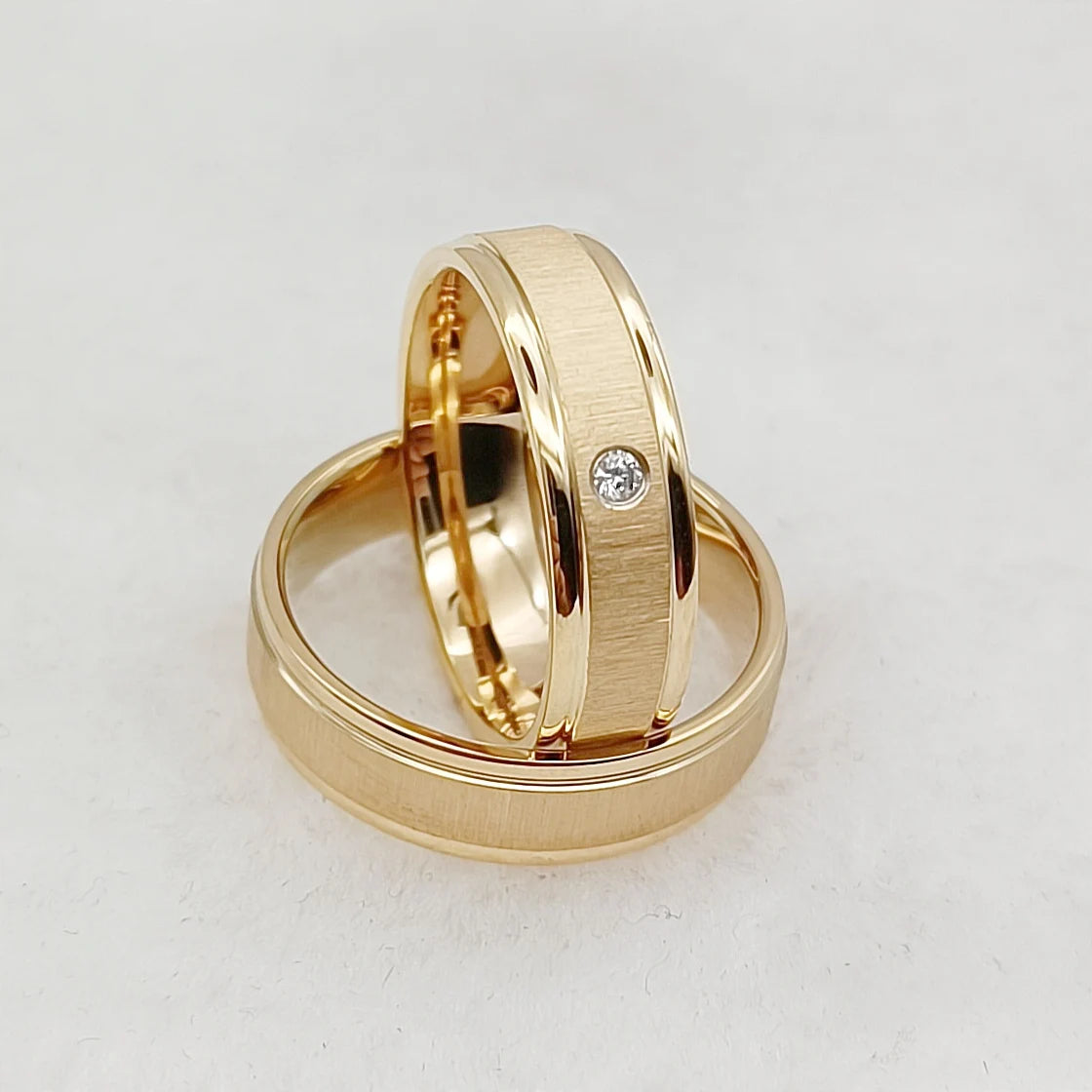 Wedding Rings Sets for Men and Women Handmade Unique Designer Matte 24k Gold Plated Titanium Jewelry Lover's Couples Ring