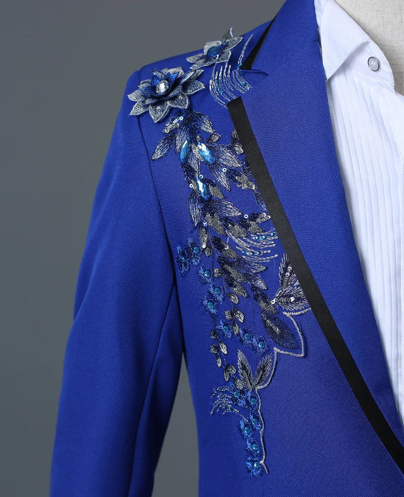 COLDKER Elegant Appliqued Mens Suits Slim Fit 2 Piece Formal Tuxedo Suits Blazer Pants with Bow Tie for Wedding Prom