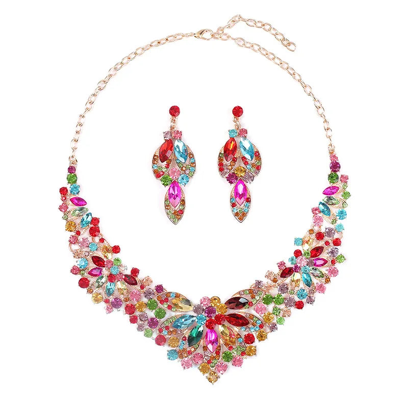 KMVEXO Fashion Multiple Colorful Crystal Prom Wedding Jewelry Sets for Women Accessories Necklace Earrings Bridal Jewelry Sets