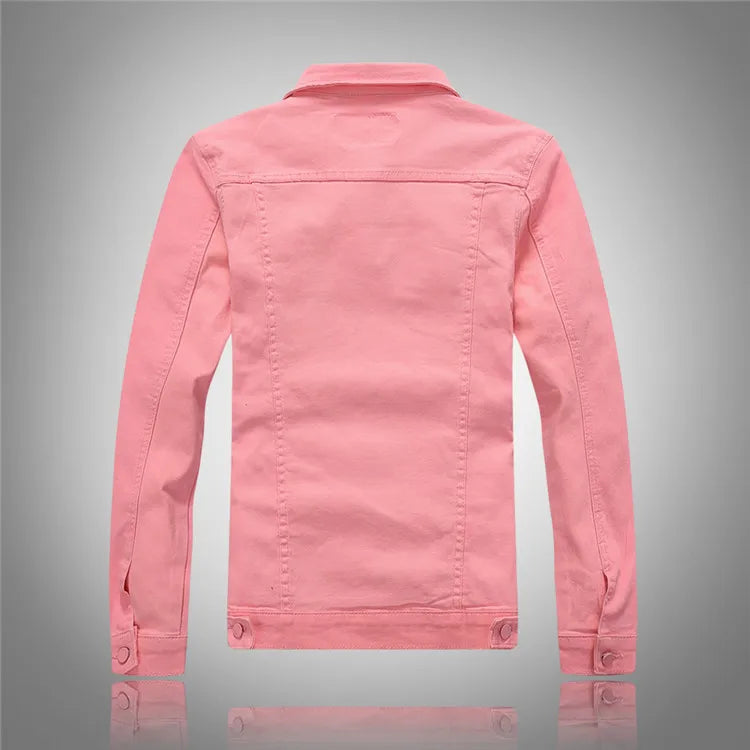 Men Pink Denim Jackets Outwear Slim Fit Denim Coats New Fashion Male Cotton Casual Jeans Jackets Streetwear Jean Coats Size 4XL