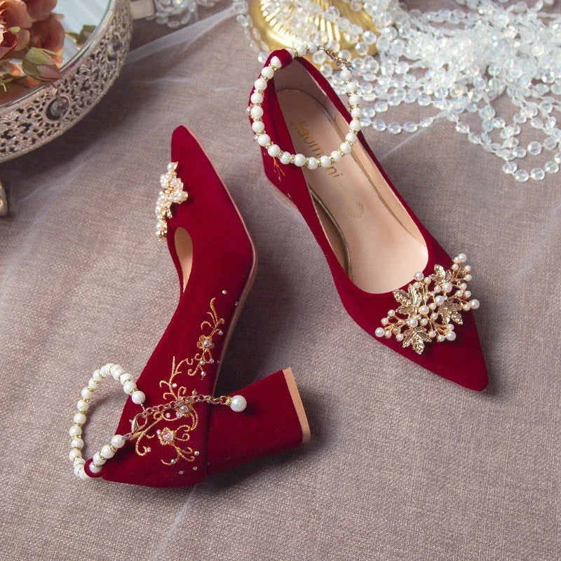 Wedding Shoes Female Footwear Bride Dress New Flower High Flat Floral Pumps Shoes Woman Flats Dress Wedding New Floral Pumps