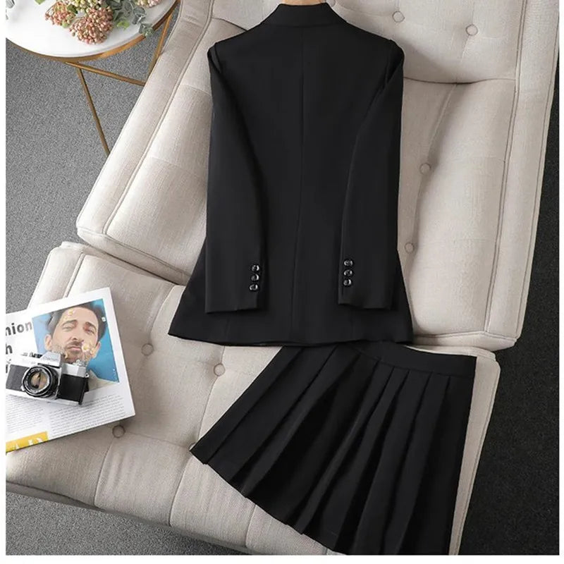 Green Suit Set 2025 New Spring Autumn Long sleeved Suit Jacket Top+Skirt Fashion Slim Temperament Two-piece Clothing Sets