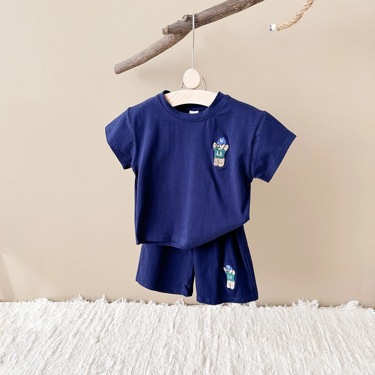 INS Summer Baby Boys Clothes Baby Girls Suit Bear Embroidery Thin Sports T-shirt Baby Cotton Infant Outfit Set Children Clothing