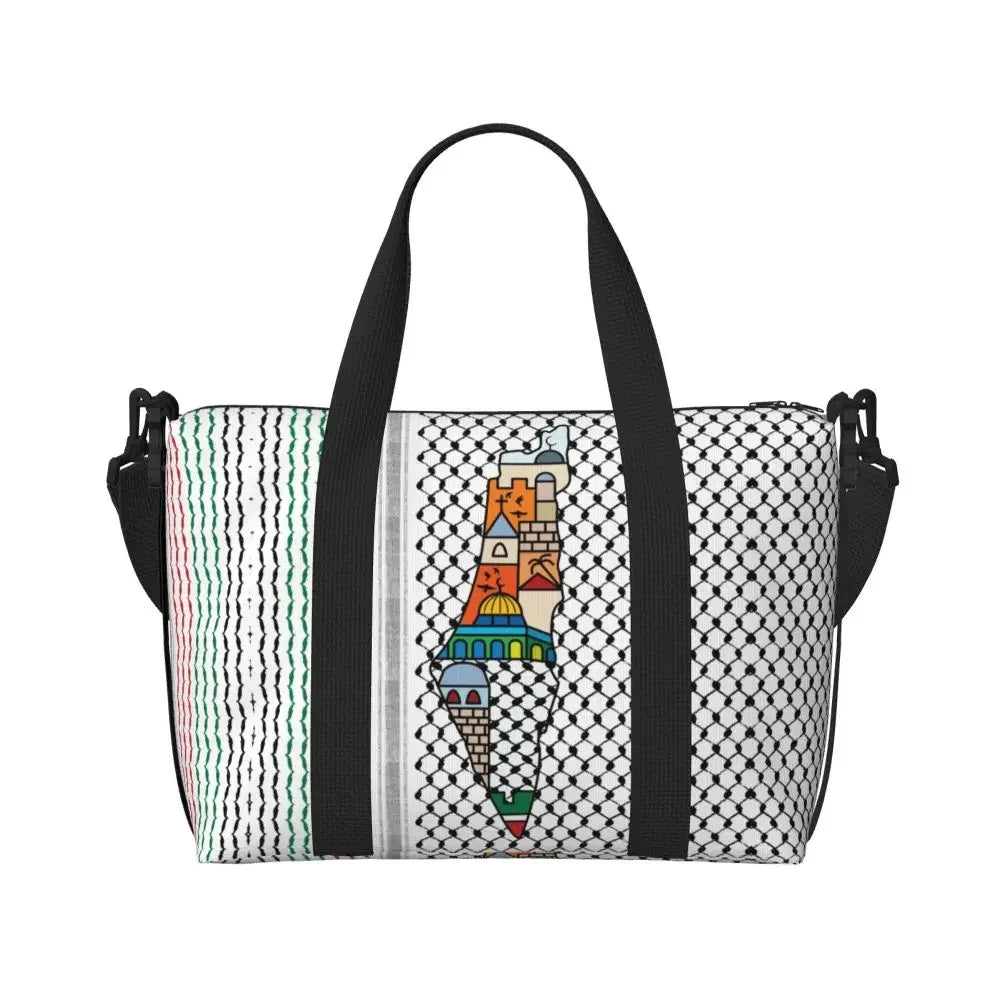 Custom Arabic Calligraphy Name With Palestinians Flag Hand Grocery Tote Shopping Bag Women Large Capacity Beach Gym Travel Bags