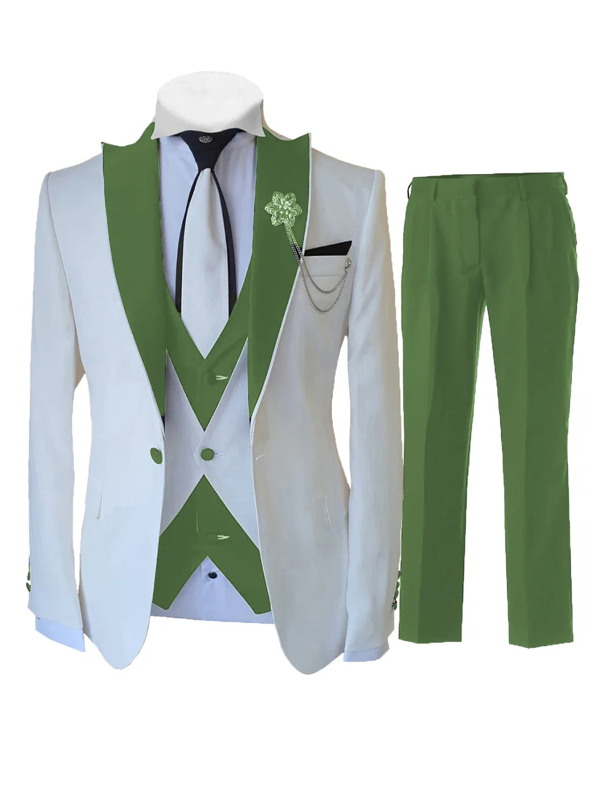 Fashion Luxury Tailor-made White Suits For Men 3 Piece Set Slim Fit Formal Wedding Best Man Groom Tuxedo(jacket+Vest+Pants)
