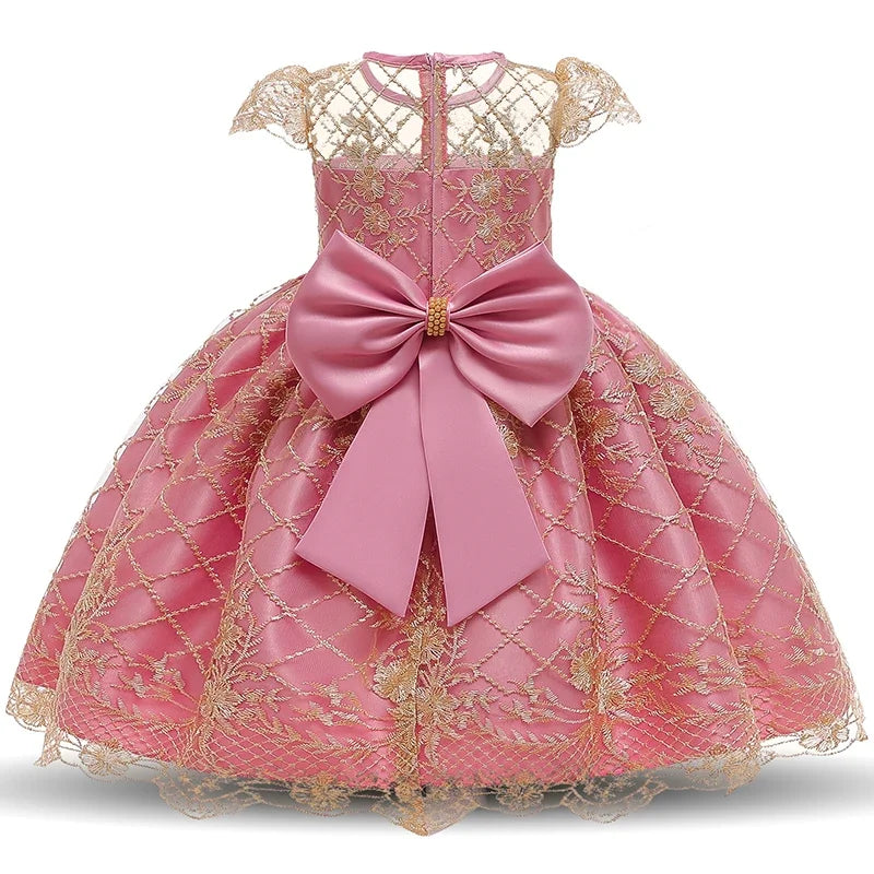 Cute Baby Girls Dress for Party Flower Lace Vintage Girl Dresses for 1-5Yrs Baby Clothes Holiday Kids Snow White Princess Dress