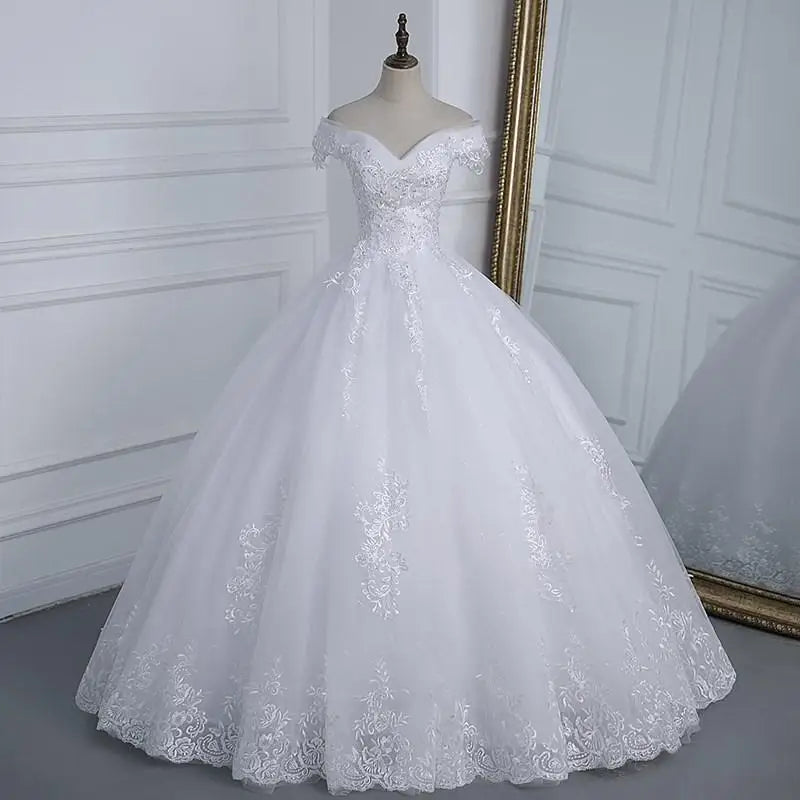 Royal Blue Off The Shoulder Lace Wedding Dress Appliques Beading Bride Dress Vintage Bridal Dresses Plus Size Customized