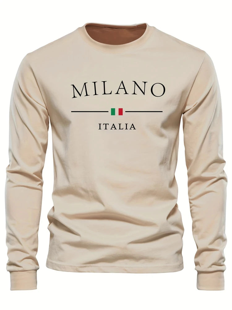 Men's Spring And Fall Fashion Casual Long-sleeved T-shirt Loose PARIS Letters Printed Pullover Round Neck Long Sleeve Sweatshirt