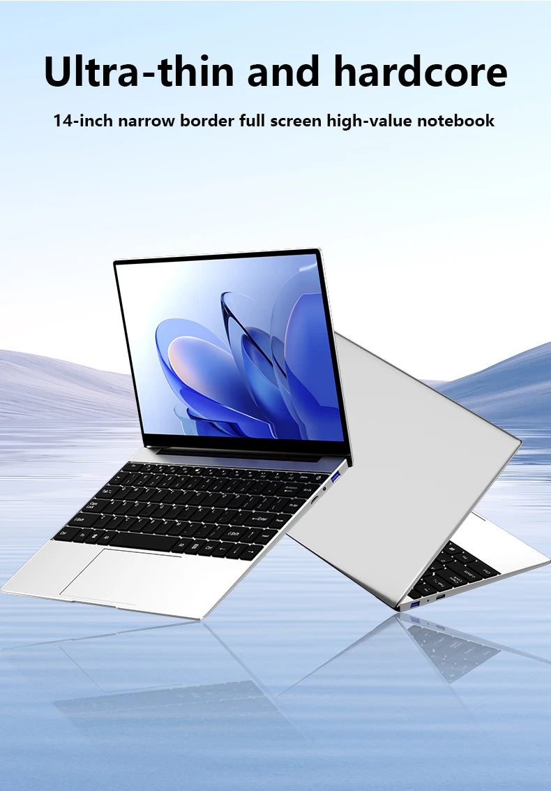 14.1" Ultra Slim Laptop 16GB RAM 2TB SSD Intel N3700 Notebook Gamer 1920*1080 Display Windows 11 Pro Office Study Computer PC