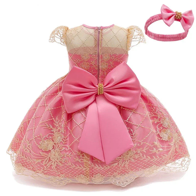 Cute Baby Girls Dress for Party Flower Lace Vintage Girl Dresses for 1-5Yrs Baby Clothes Holiday Kids Snow White Princess Dress