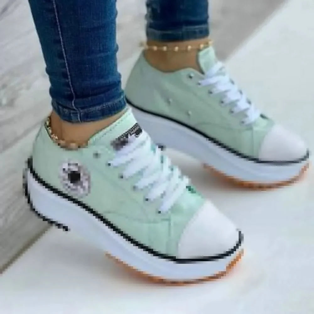 Women Pattern Canvas Sneakers Women Casual Shoes 2023 Women Sneakers Shoes Flat Lace-Up Zapatillas Mujer Chaussure Femme