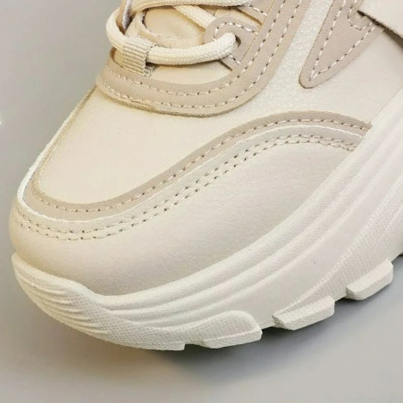 Women Sneakers Leather Height-Increasing Shoes Fashion Lace-up Casual Shoe Outdoor Vulcanized Shoe Designer Platform Women Shoes