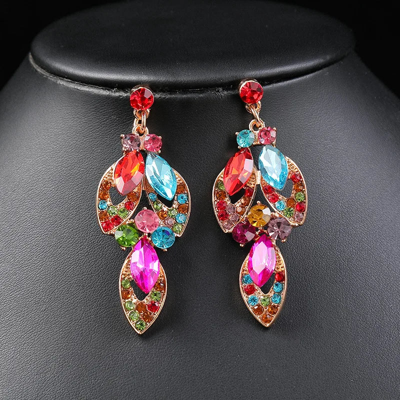 KMVEXO Fashion Multiple Colorful Crystal Prom Wedding Jewelry Sets for Women Accessories Necklace Earrings Bridal Jewelry Sets