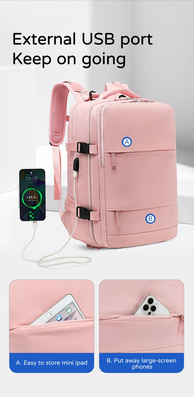 Classic Waterproof Large capacity Women Backpack USB Charging Laptop Backpack Fashion Dry Wet separation Travel Backpack Men Bag