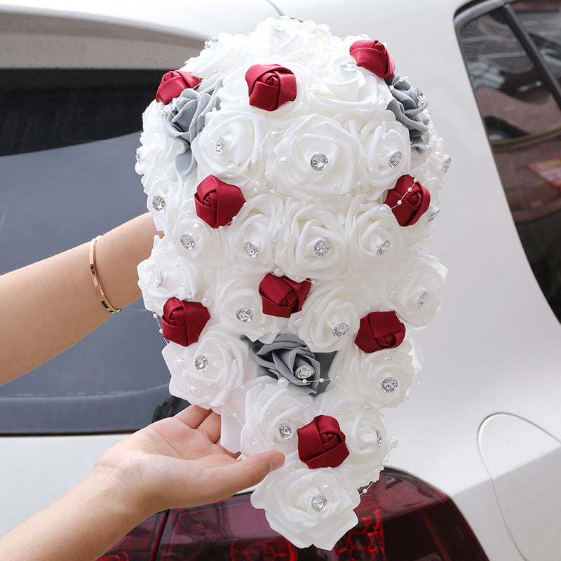 Waterfall New Wedding Bouquets for Bride and Bridesmaid Rose Rhinestones Hand Flower Party Wedding Decoration