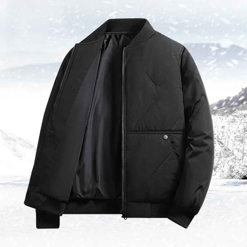 Men's Jacket Autumn Winter Thickened Warm Comfortable Breathable Casual Coat Outdoor Solid Color Windproof Zippered Jacket